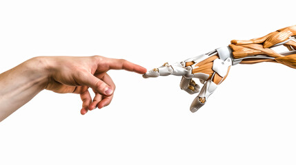 Aufkleber - Human Touch Meets Technological Innovation: The Symbolic Gesture of Connection. Modern Conceptual Photography Illustrating AI-Human Interaction. Embracing Future Technologies. AI