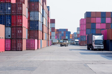 Wall Mural - Logistics of international container transport and cargo planes in container yards. freight international global shipping