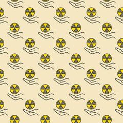 Wall Mural - Radiation sign on Hand vector Radiology colored seamless pattern