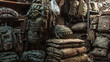 © nopommajun - A highly detailed image portraying various military tactical gear and bags arranged for display