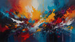 Vivid abstract oil painting on canvas, a riot of colors blending seamlessly to create a mesmerizing backdrop.