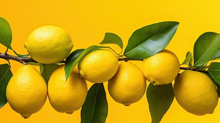 Wall Mural - citrus lemons on yellow background