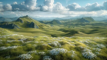 Poster - Great expanse of rolling hills. Generative AI.