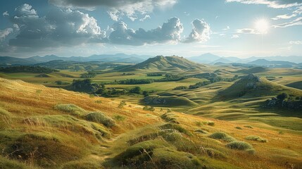 Poster - Great expanse of rolling hills. Generative AI.
