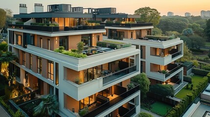 Aufkleber - Aerial view of a modern new three story apartment complex. Generative AI.