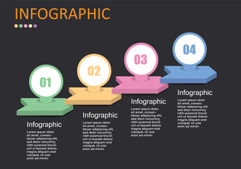 Fototapete - Vector infographic arrows with 4 hierarchical levels placed on a gray background to make presentations more interesting and understandable. It will present education, finance, management, planning.