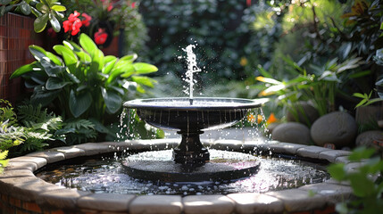 Poster - Fountain in small garden isolated. Generative AI.