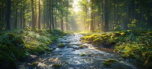  Serene Stream in a Forested Landscape Generative AI