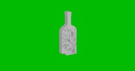 Poster - Animation of rotation of a white a branch in a bottle symbol with shadow. Simple and complex rotation. Seamless looped 4k animation on green chroma key background