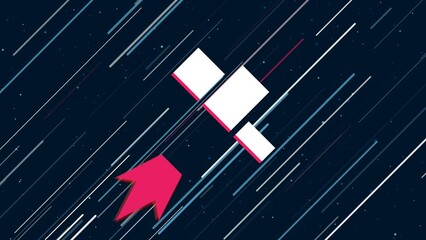 Poster - Winners podium symbol flies through the universe on a jet propulsion. The symbol in the center is shaking due to high speed. Seamless looped 4k animation on dark blue background with stars