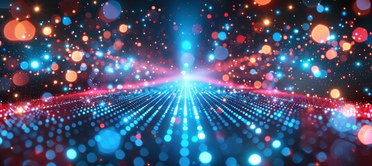 Poster - Data flow  streamlined network linking waves of data particles in information technology