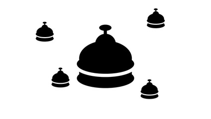 Poster - Zoom in and out animation the reception bell symbol. Large black symbol in the center and four small symbols around. Seamless looped 4k animation on white background