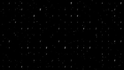 Poster - Template animation of evenly spaced franc symbols of different sizes and opacity. Animation of transparency and size. Seamless looped 4k animation on black background with stars