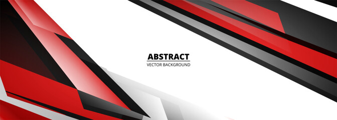 Poster - Abstract sport background with red, black and white geometric shapes. Wide sports banner with modern pattern vector illustration