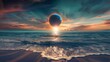 Solar eclipse illustration. Above the water.