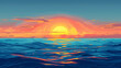 Illustration of a sunrise over the ocean, symbolizing motherly love, warm hues, space for text.