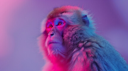 Wild monkeys in a hot spring onsen in winter with snow view in mountains