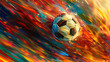 A striking soccer ball bursts through a spectrum of warm colors, suggesting passion and intensity in the game