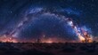 A beautiful night sky with a large, glowing arc of stars. The stars are scattered throughout the sky, creating a sense of depth and wonder. The image evokes a feeling of awe