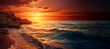 Beautiful sunset over the sea. Sunset over the sea. Nature composition, panoramic layout. Generative Ai