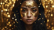 Beautiful brunette woman with golden glitter on her face. Beauty, fashion. Generative Ai