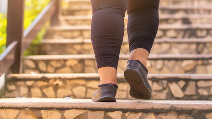 Wall Mural - womens legs with lymph edema walking up stairs
