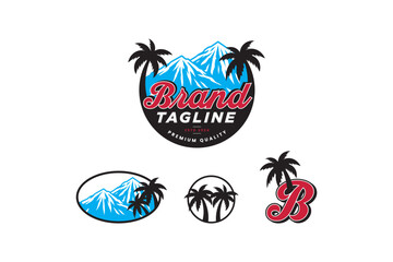 set of mountain and palm with B initial logo design for adventure sport fashion business