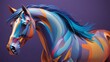 abstract and colorful depiction of a horse, modern style, vibrant color palette, purple background