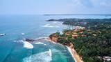 Fototapeta Niebo - Aerial view of srilanka beaches and turquoise indian ocean. Cape Weligama Luxury Hotel