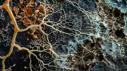 Wall Mural - The fascinating sight of a symbiotic relationship between a root and mycorrhizal fungi depicted by the entangled hyphae and roots