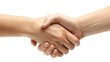 © InkCrafts - Close-up of a warm, friendly handshake between two people isolated on a white background, symbolizing agreement and partnership.