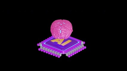 Aufkleber - 3D Animation of AI Brain Inside the AI Chip | Alpha Channel