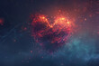 Abstract heart constellation, soft hues on dark, space for copy