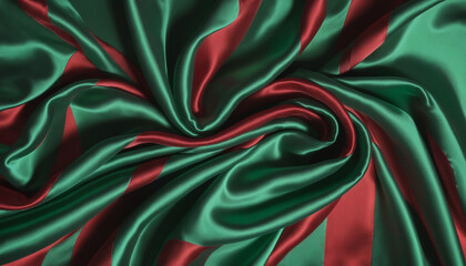 Green Silk Fabric on Red bright colors