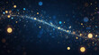Celestial bokeh banner backdrop, with twinkling celestial lights on a cosmic indigo background.