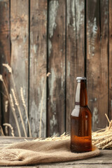 Sticker - bottle of beer on wooden background