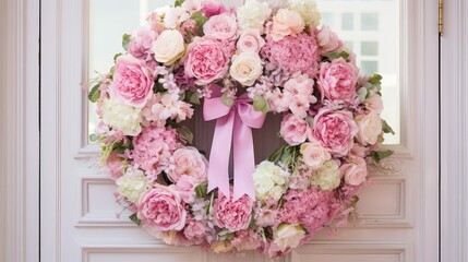 Canvas Print - roses pink floral wreath