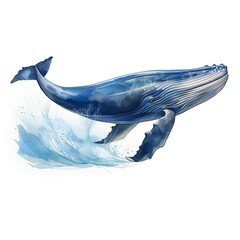 Wall Mural - Blue whale. Whale clipart. Watercolor illustration. Generative AI. Detailed illustration.