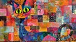 © Riya - Whimsical Feline Fantasy A Colorful Collage of a Cat and Its Surroundings Generative AI
