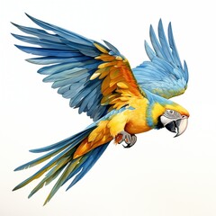 Wall Mural - Blue and yellow macaw. Macaw clipart. Watercolor illustration. Generative AI. Detailed illustration.