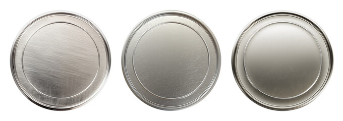 Set of realistic blank silver coins or medals isolated on white, empty metallic token template