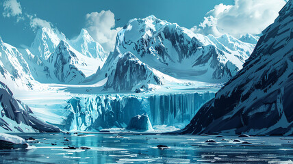 Wall Mural - Awe-inspiring view of a glacier and icy peaks in a remote Arctic wilderness.