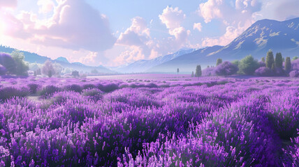 Wall Mural - Awe-inspiring view of a vast field of blooming lavender, filling the air with a sweet fragrance.