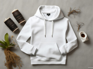 Wall Mural - White Hoodie Mockup Flatlay, increased tshirt сreated with Generative Ai