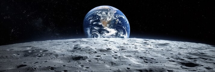 close up illustration of planet moon surface in galaxy space, decorative landscape