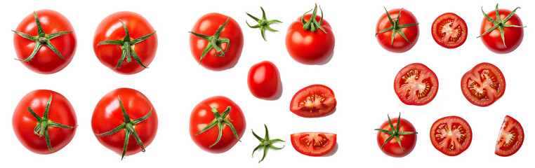 Poster - Tomato isolate. Tomato on white background. Tomatoes top view, side view