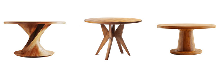 Poster - Brown, light brown wooden round dining table. Modern designer, dining table