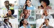 © peopleimages.com - Collage, people and phone call for talk, communication and smile with diversity, networking and career. Men, women and smartphone for conversation, contact or speaking with connectivity in mosaic