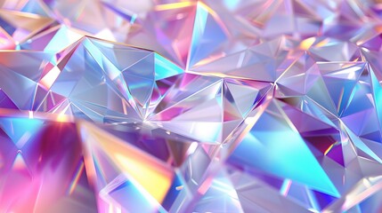 Poster - A 3D render of a crystal wallpaper. An abstract geometric background is accompanied by a crystallized glass texture. It is lit by prism spectrum light.