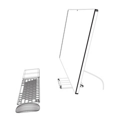 Poster - Monitor PC mockup. Wireframe thin frame monitor or PC with mouse and keyboard isolated on white background. Wireframe for web site, presentation. Vector monitor, keyboard, computer mouse. 3D.